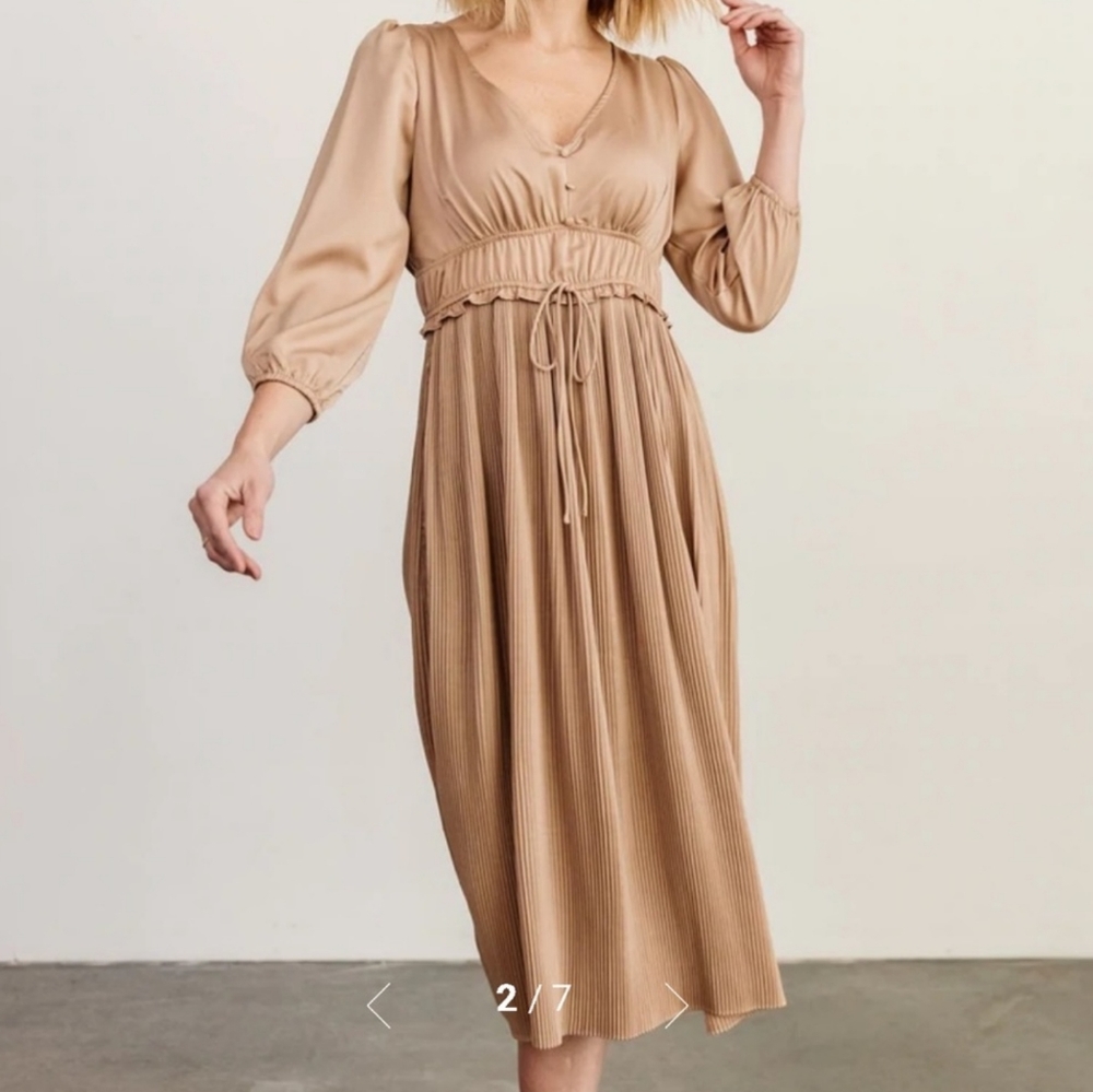 Baltic Born Gabriella midi satin dress champagne long sleeve